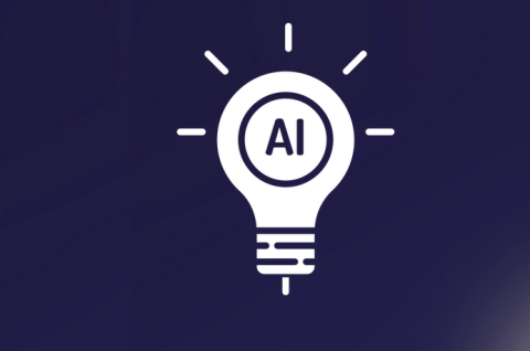 lightbulb with rays coming out and the letters "AI" in the center