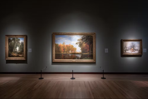 landscape paintings in a gallery