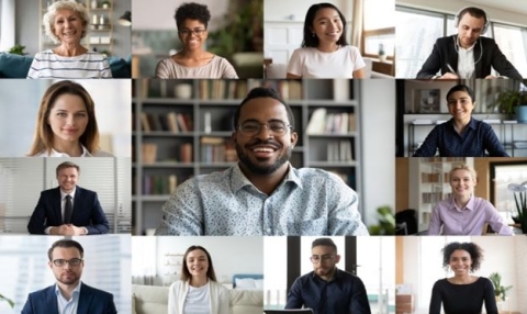 People faces on a virtual conference screen