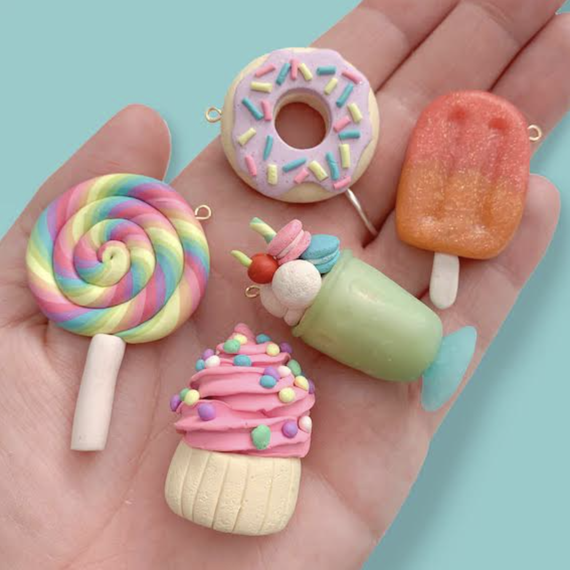 clay charms in the shape of sweets