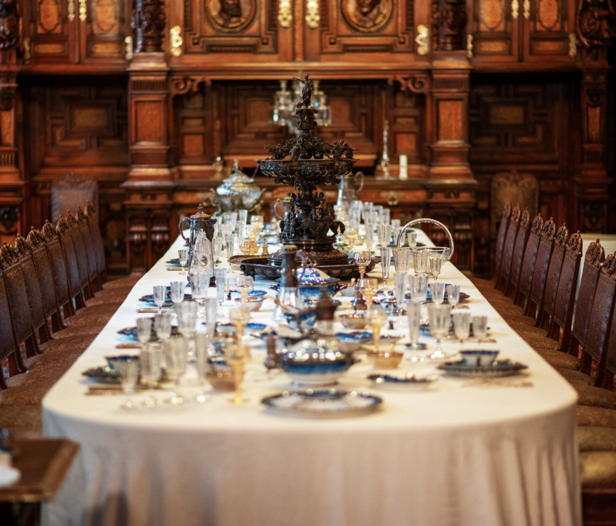 dining room with table set in classic design