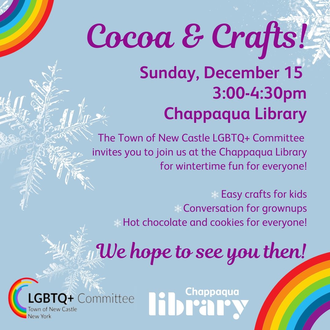 Cocoa & Crafts flyer with snowflakes and rainbows